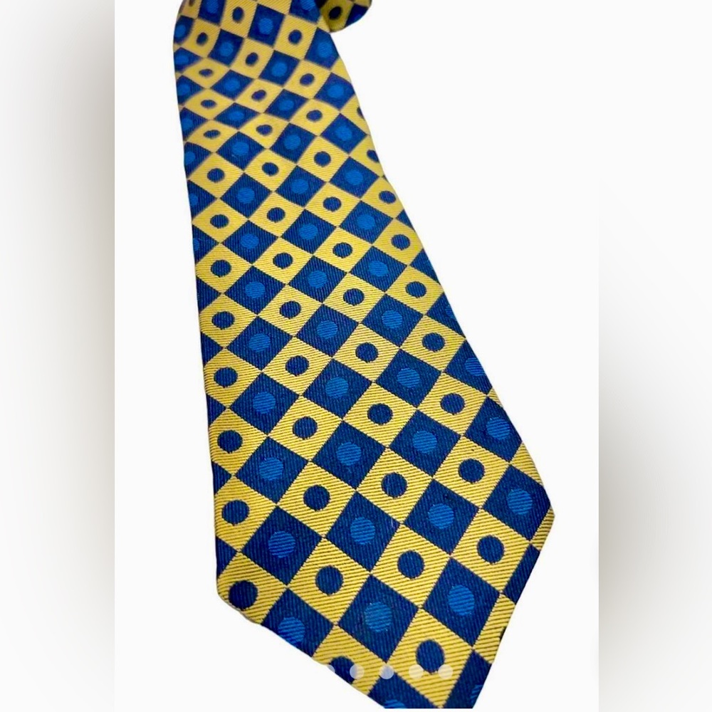 Tommy Hilfiger 100% Pure Silk Yellow, Blue, Black Geometric Tie